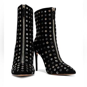 Alice-Olivia Clade eyelet embellished suede ankle boots. Size 9